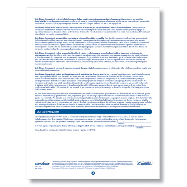 B HIPAA Notice Of Privacy Practices Spanish A2144